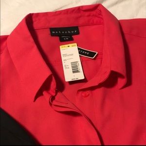 Women Metaphor Short Sleeve Button Down Shirt NWT